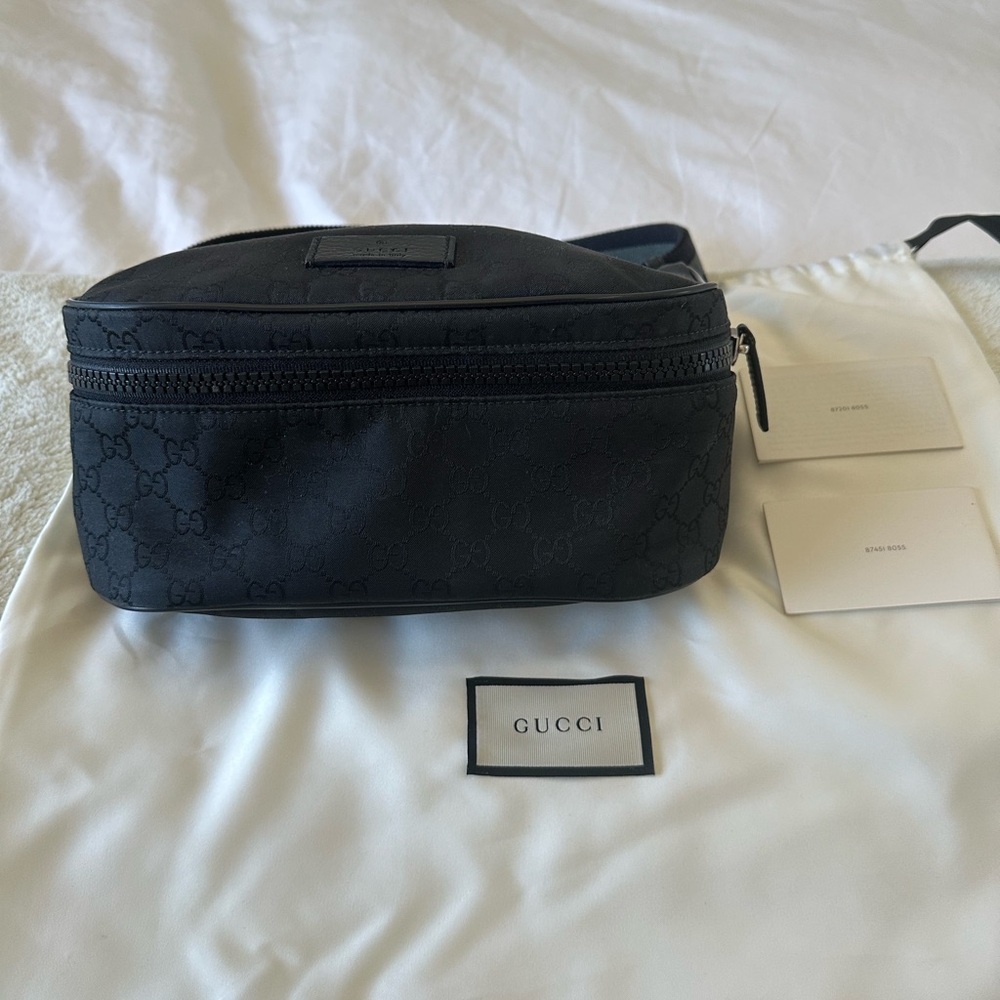 GUCCI Nylon Monogram Fanny Pack Belt Bag Black